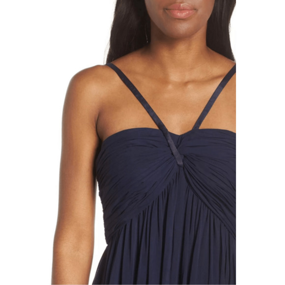 NWT Eliza J Halter Neck‎ Shirred Chiffon Gown in Navy Size 6 Evening Maxi Dress - Picture 3 of 16